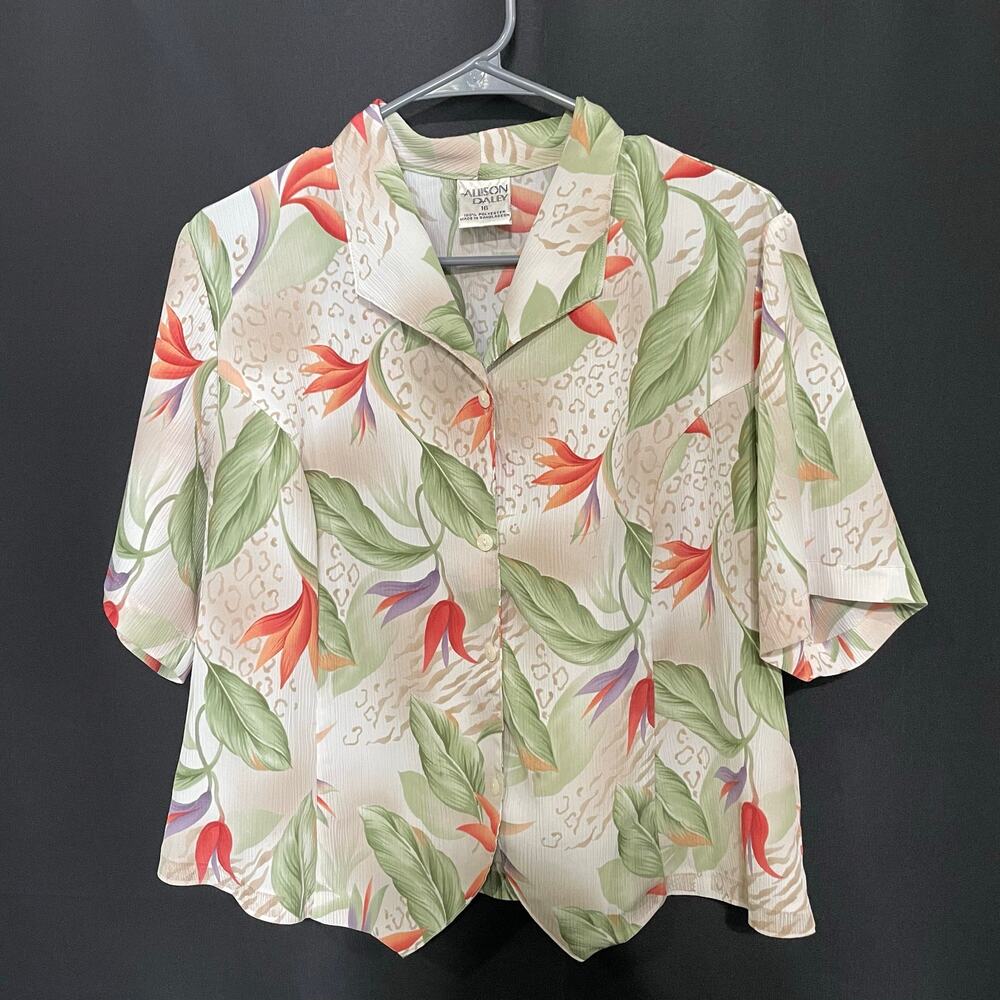 Women’s Vintage Allison Daley Blouse Size 16 Button Front Short Sleeve